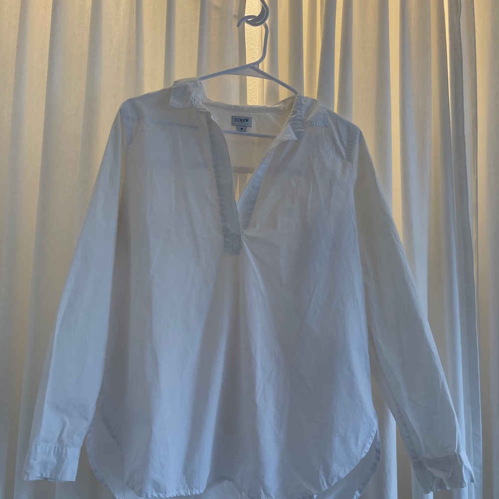 White Crew gathered-sleeve popover shirt Jcrew